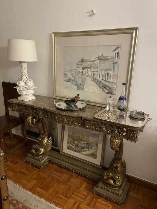 consola em talha dourada-relogio de pé