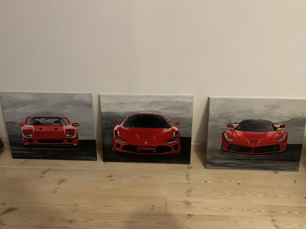 Obrazy 4 szt akwarela Ferrari