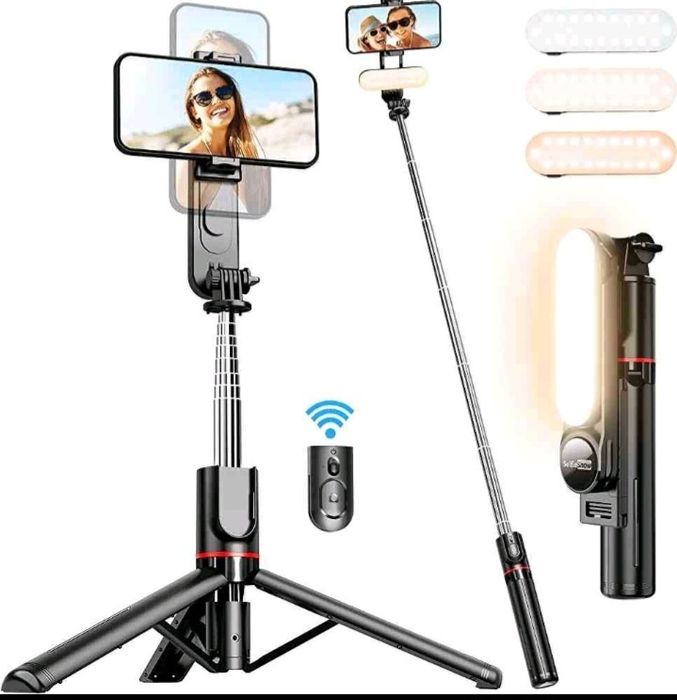 Statyw Selfie Stick z Pilotem Bluetooth i Lampą LED 3-Trybową