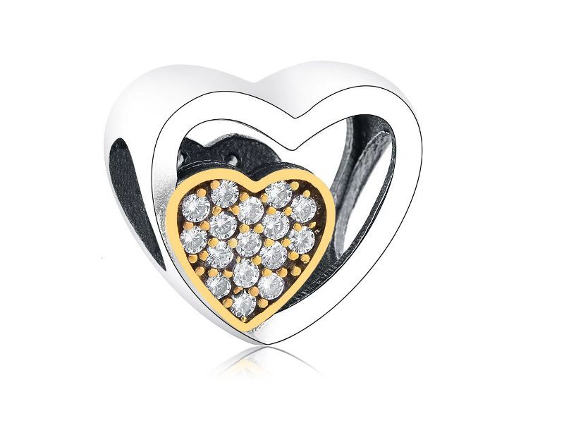 Srebrny Koralik Charms Beads Złote I Srebrne Serce Qs0522Rhw