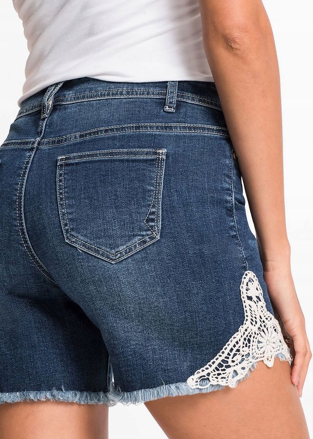bonprix jeansowe spodenki damskie koronka kieszenie 42-44