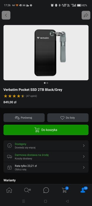 Nowy dysk twardy Verbatim Pocket SSD 2TB Black/Grey