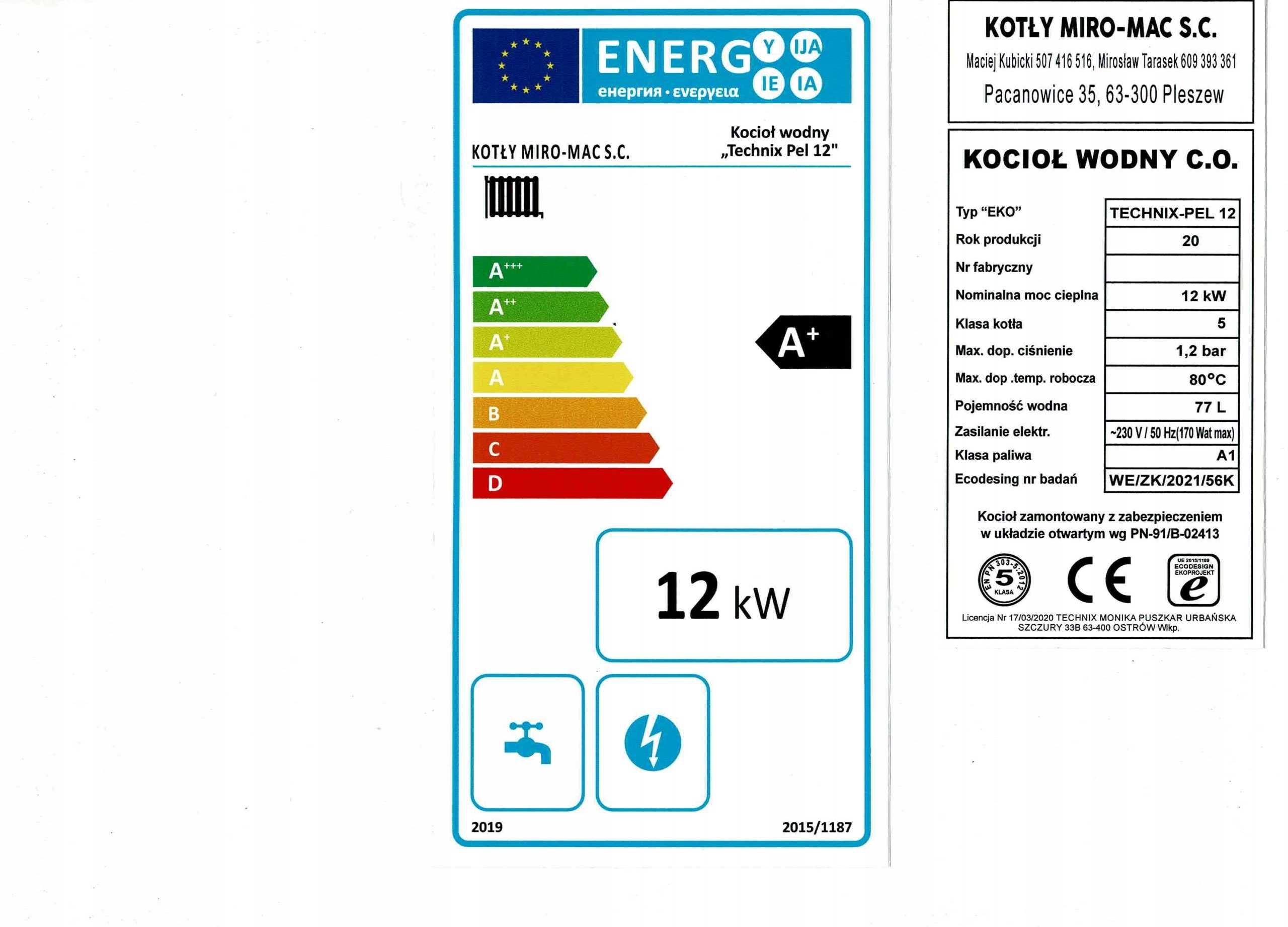 Piec  na pellet drewno ekogroszek kocioł kotły 15 kW Miro-Mac 5 klasa