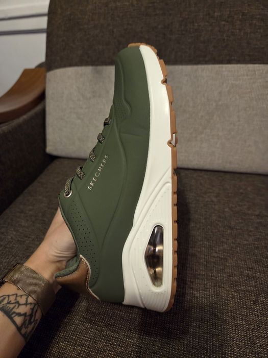 Sneakersy skechers uno shimmer away khaki 38