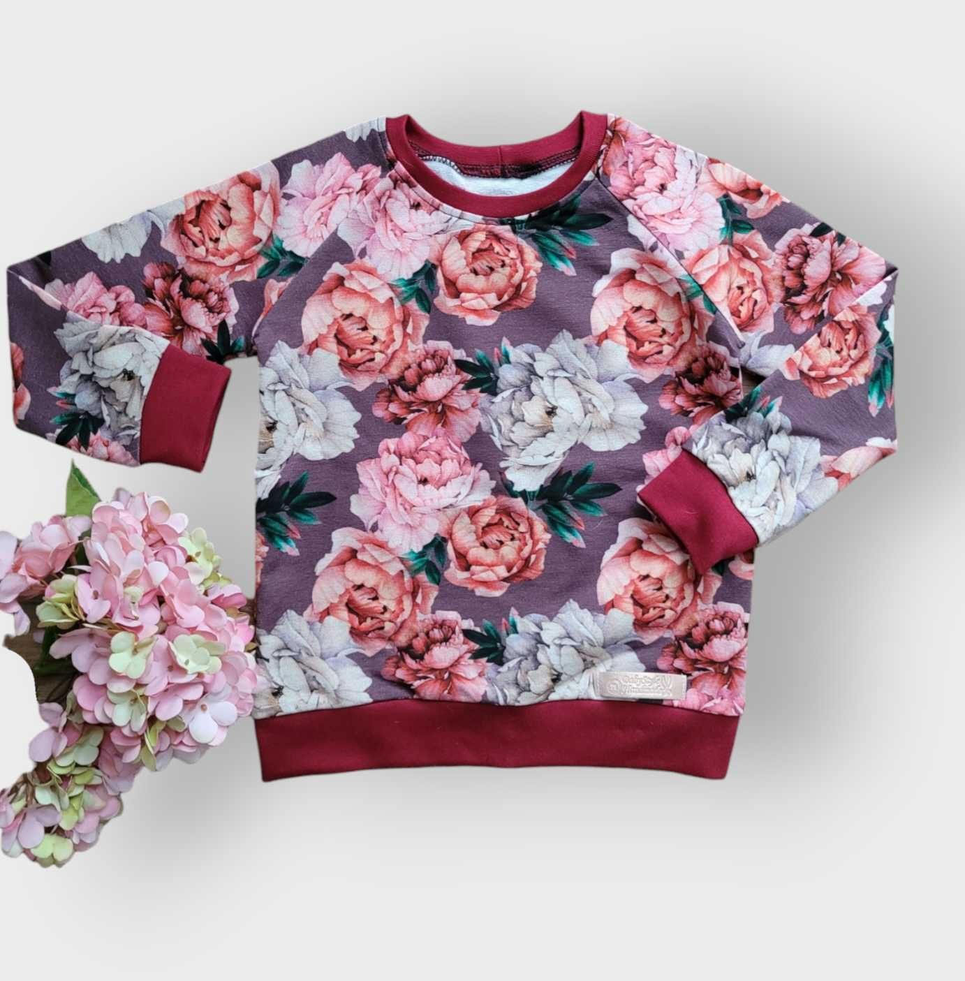 DRES dla dziewczynki HANDMADE spodnie DZWONY  bluza w kwiaty