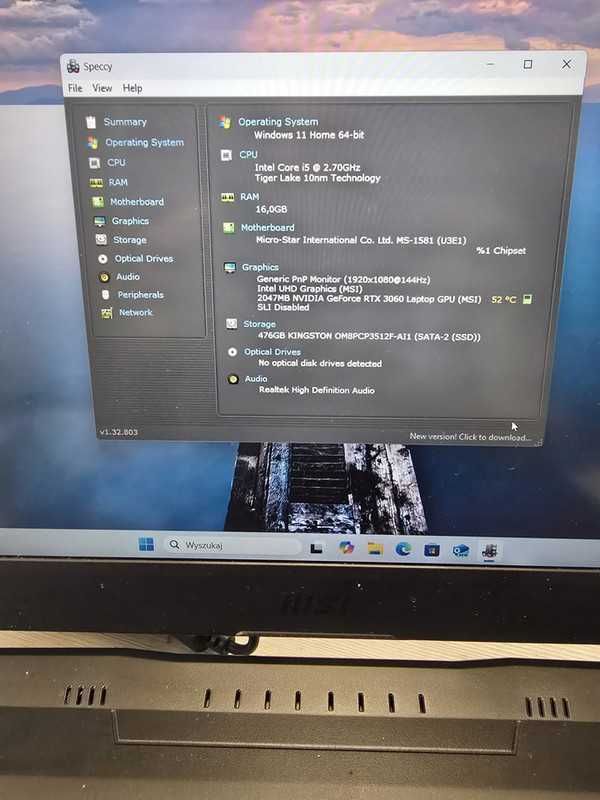 Laptop MSI GF66 11UE Katana 15,6" Intel Core i5 16GB/512GB czarny