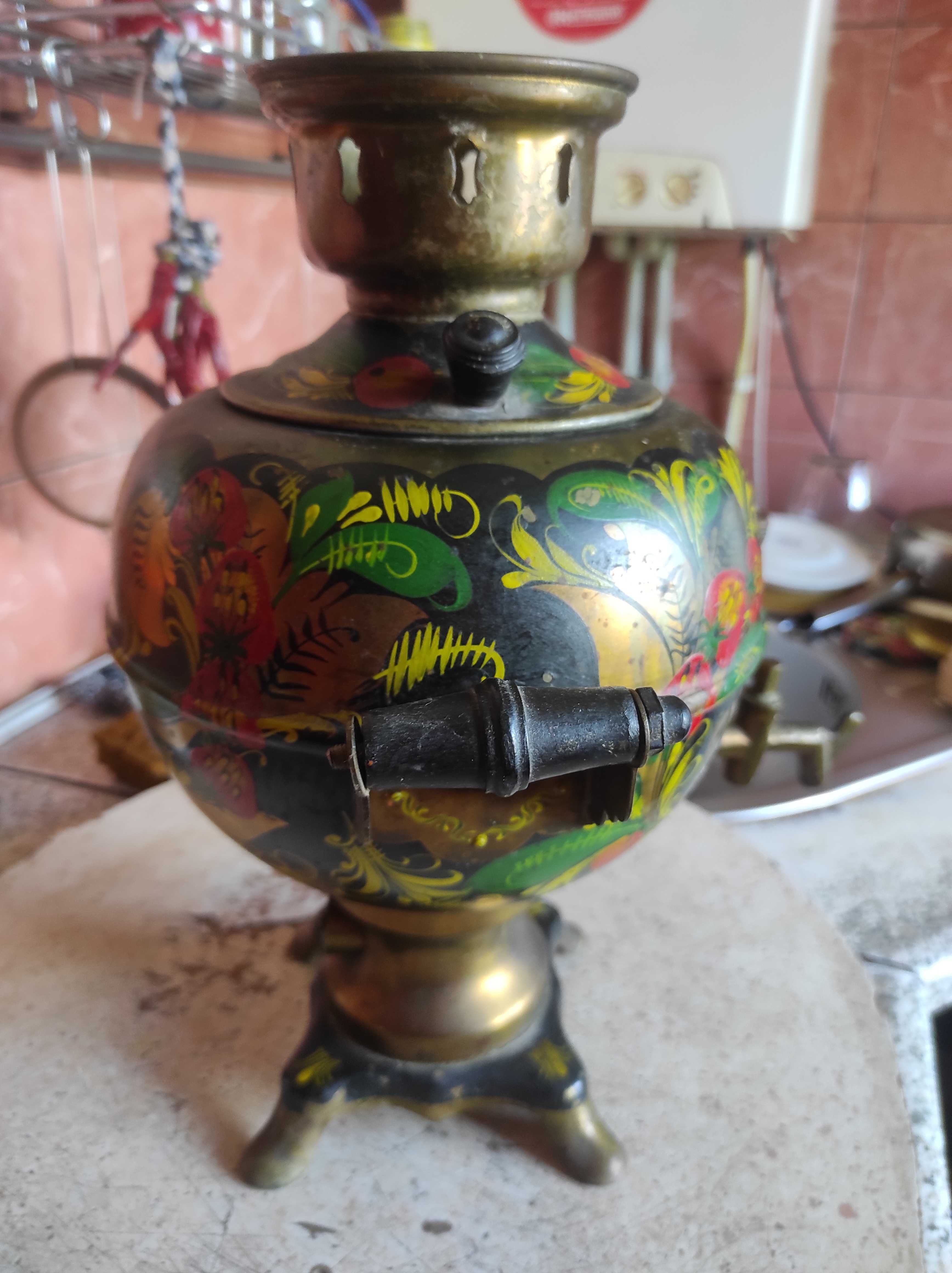 Самовар тульский из латуни, расписной