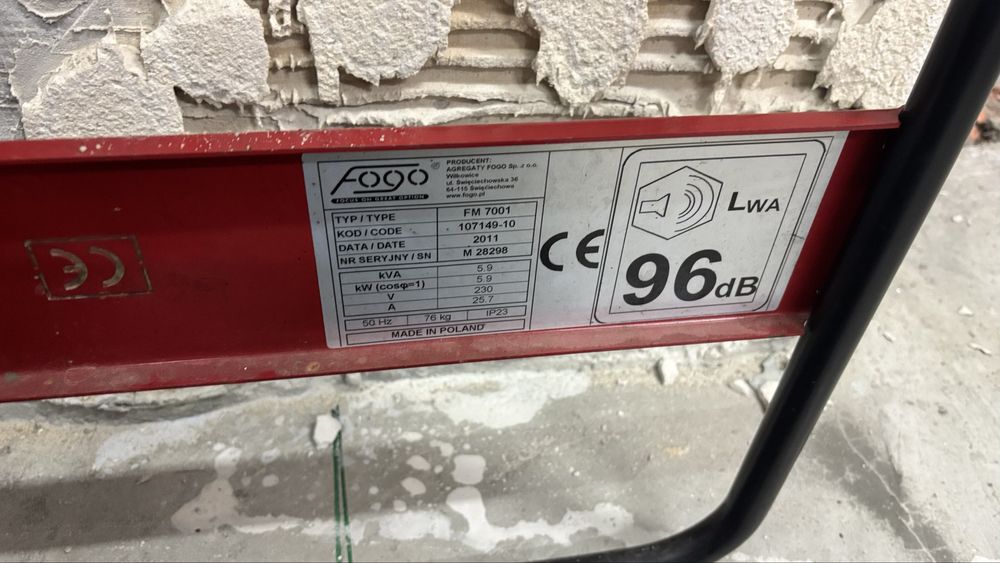 Agregat prądotwórczy Fogo FM 7001 6kw