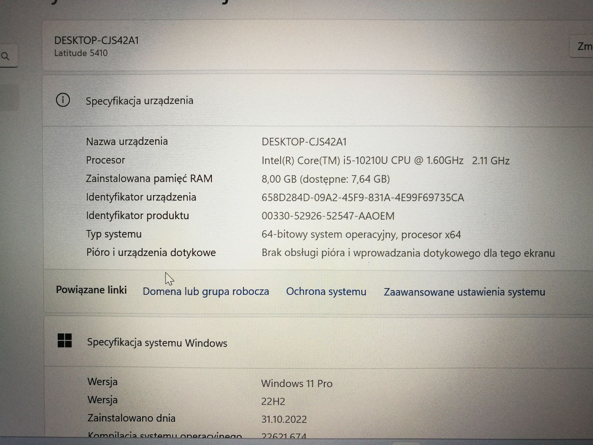 Laptop Dell Latitude 5410 / Intel core i5 / 14 cali