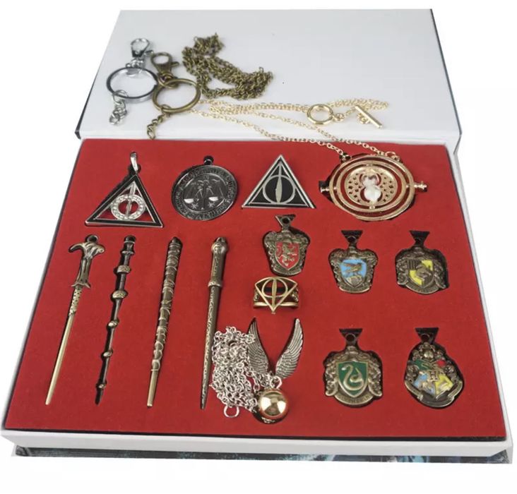Harry Potter caixas varinhas aneis colares
