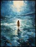 Plakat na Ścianę Obraz Morze Noc Księżyc Kobieta 50x70 cm Premium