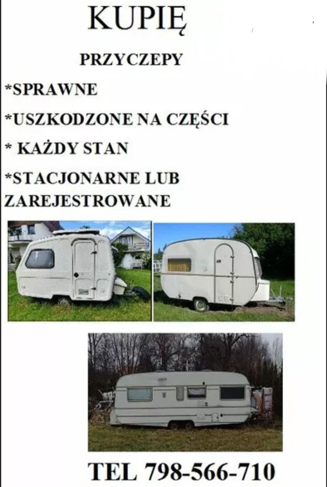 Skup przyczepa kempingowa do remontu na działkę Bytów Żukowo