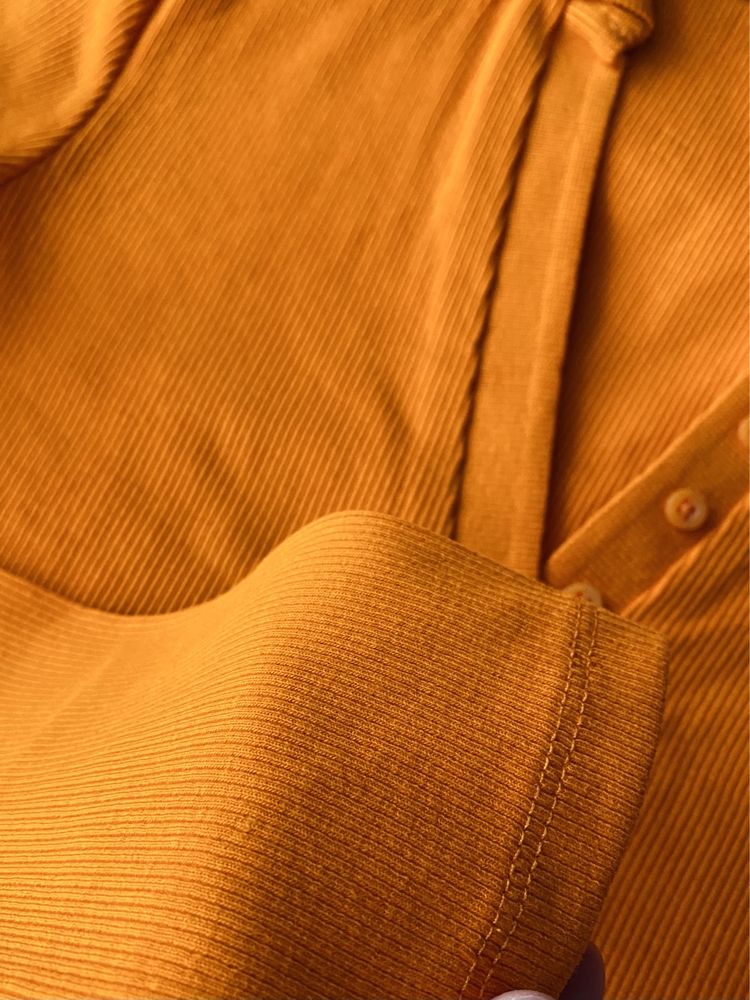 Pomarańczowy prążkowany crop top z długim rękawem Zara S