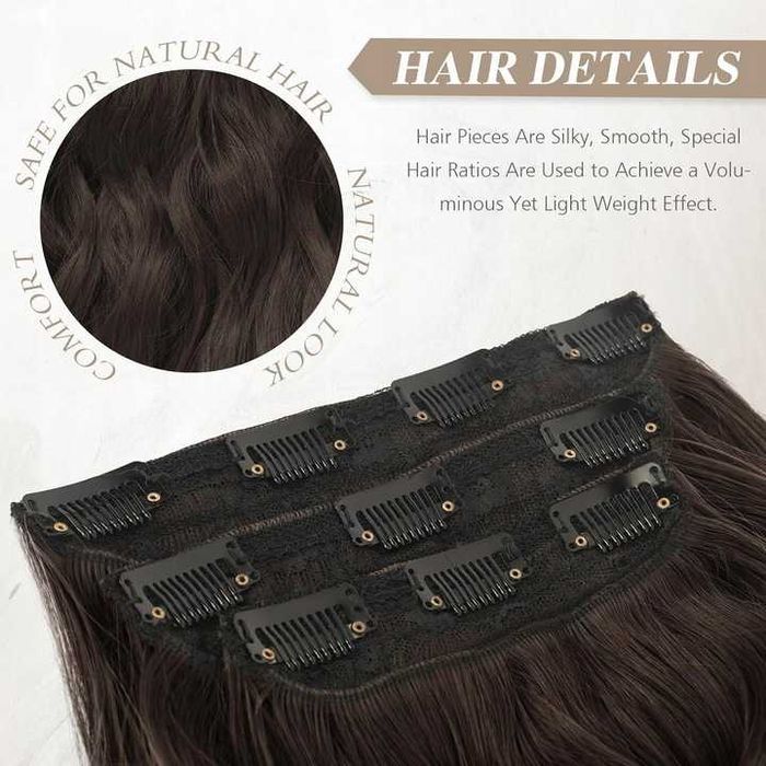 RUWISS Przedłużki do włosów typu Clip-In, 50 cm, 3 sztuki, 200 g