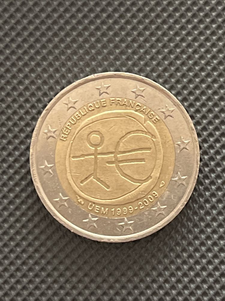 moeda 2€ comemorativa “10 anos união monetária” França 2009