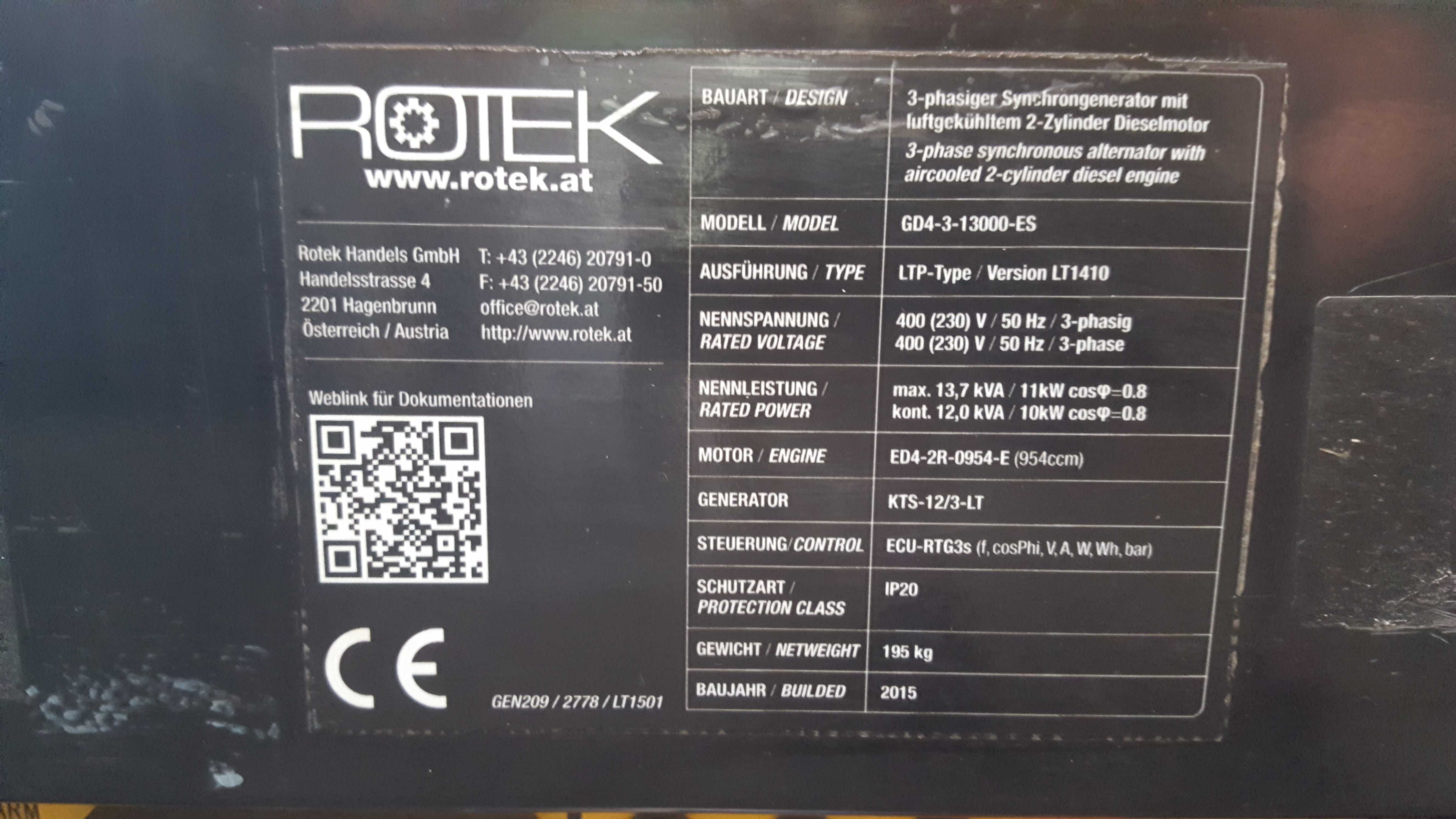 Agregat ROTEK GD4 3 model 13000ES 2015r