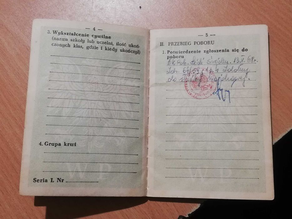 Stara książeczka wojskowa PRL 1972 rok