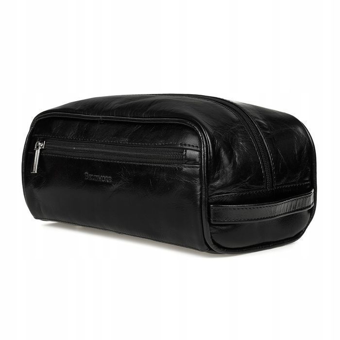 Beltimore kosmetyczka męska Skórzana saszetka duża czarna ze skóry nat