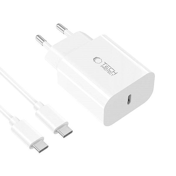 Ładowarka sieciowa Tech-Protect NC20W PD20W USB-C z kablem USB-C - bia