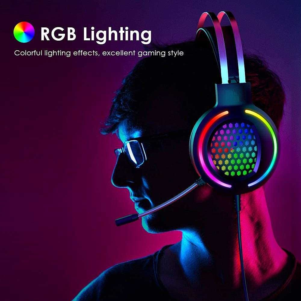 Magasnake Słuchawki Gamingowe 7.1 RGB Różowe USB LED dla dziewczyn