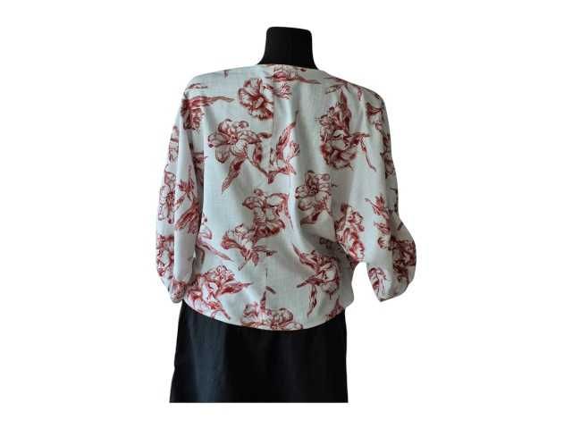 ZARA bluzka S M len wiskoza kwiaty wiązana narzutka nietoperz