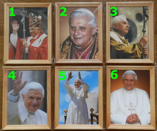 Nowe foto obrazy w drewnianej ramie, Papież Benedykt XVI, 20x26,5 cm