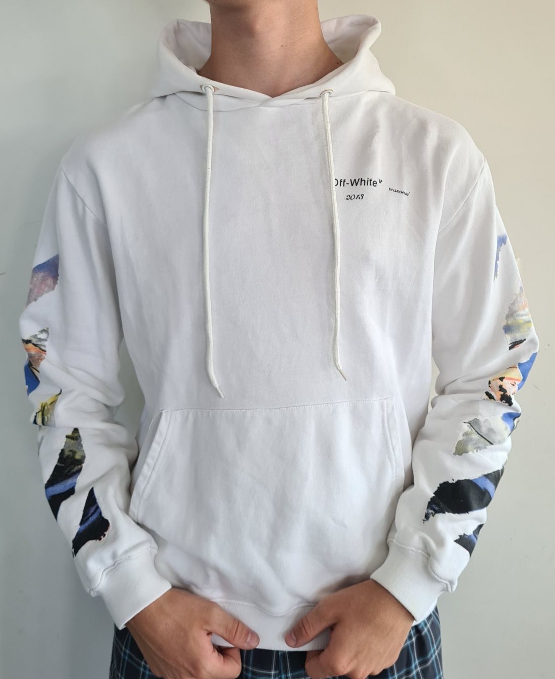 Bluza Off White. Biała z kapturem hoodie. L. Drip swag OG hypebeast
