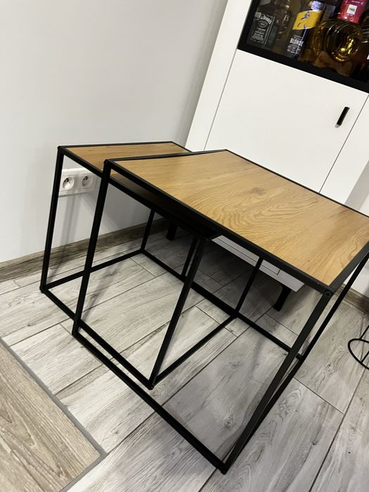 Stolik kawowy kwadratowy podwojny loft + drewno