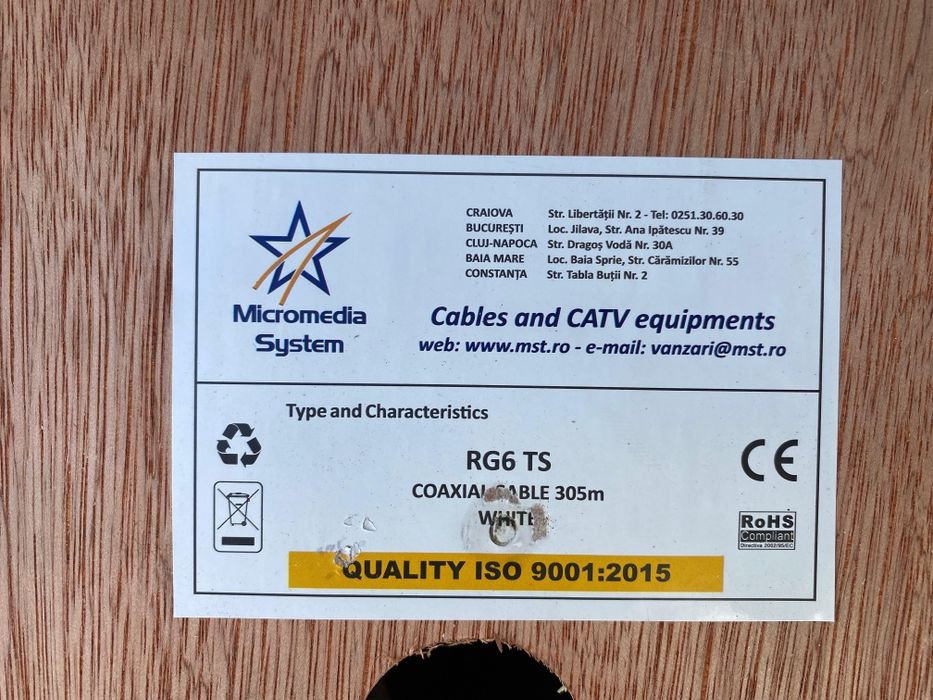 Bobina de Cabo Coaxial RG6 para TV e Antenas – Alta Qualidade (305m)