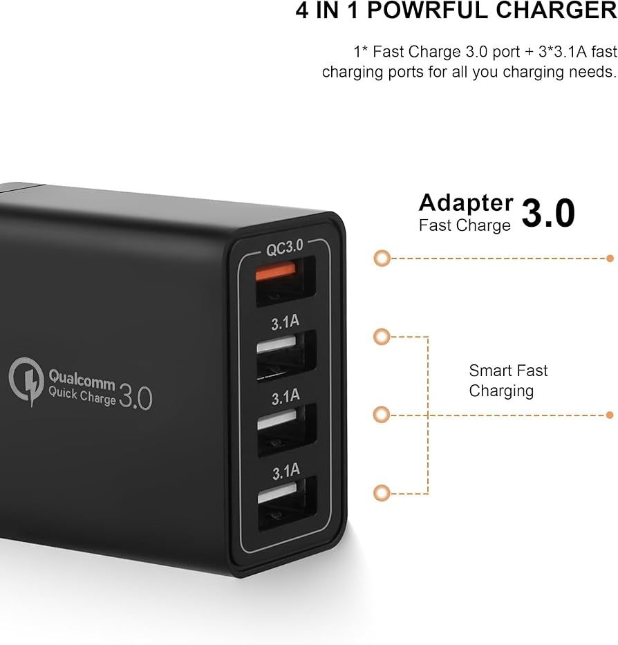 Ładowarka USB 4-portowy zasilacz z QC 3.0