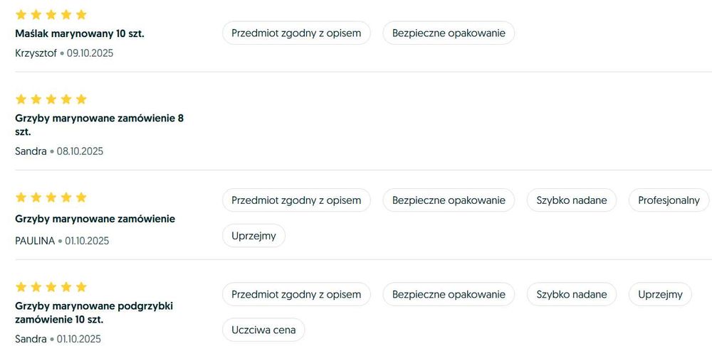 Grzyby marynowane prawdziwek, maślak, rydze, gąski, grzyby suszone