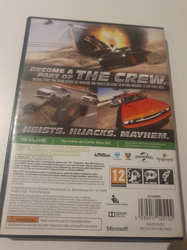 Oryginalna Gra Fast Furious Szybcy i Wsciekli Xbox 360