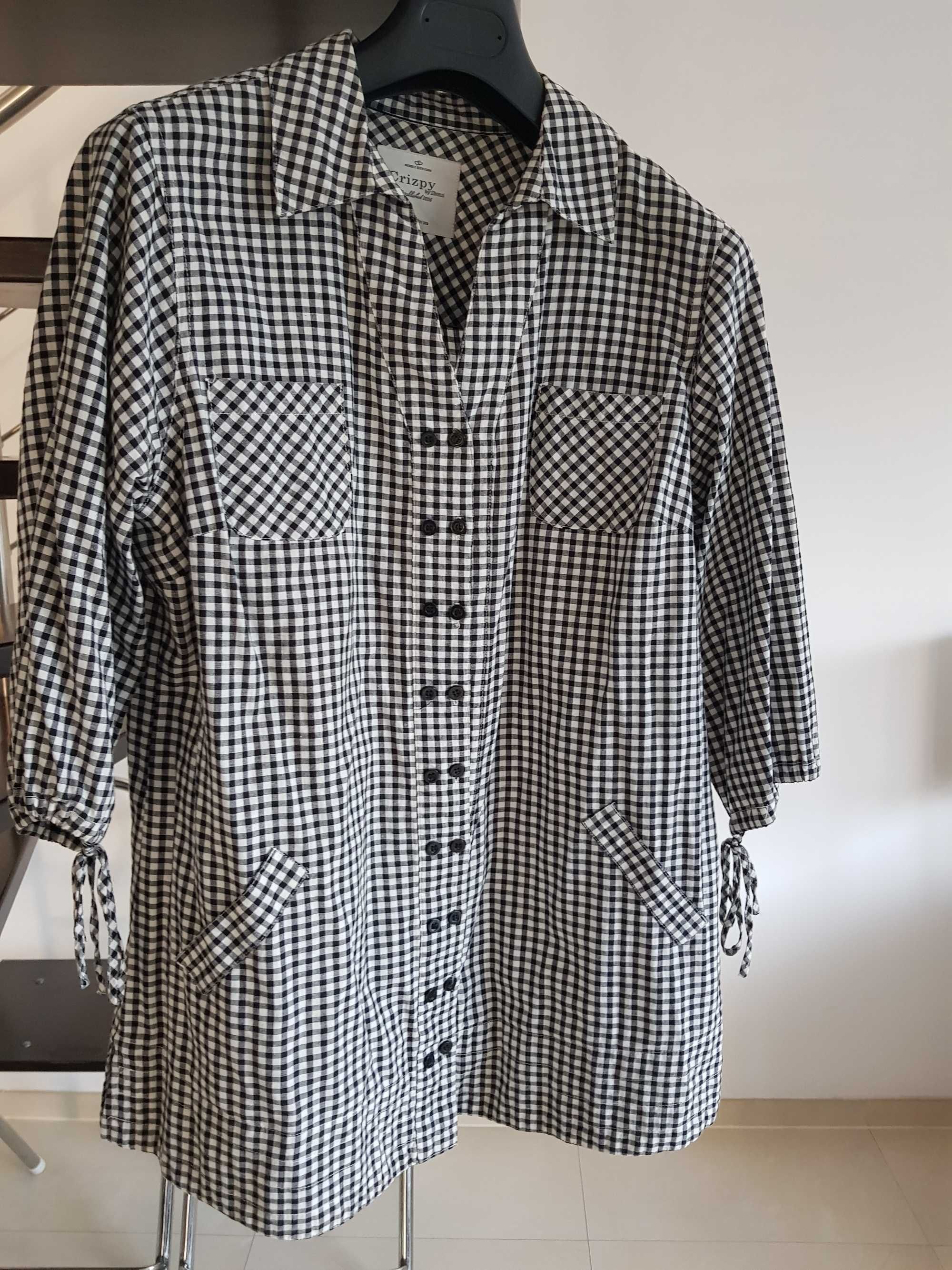Bawełniana bluzka oversize geometryczna pepitka – stan bardzo dobry