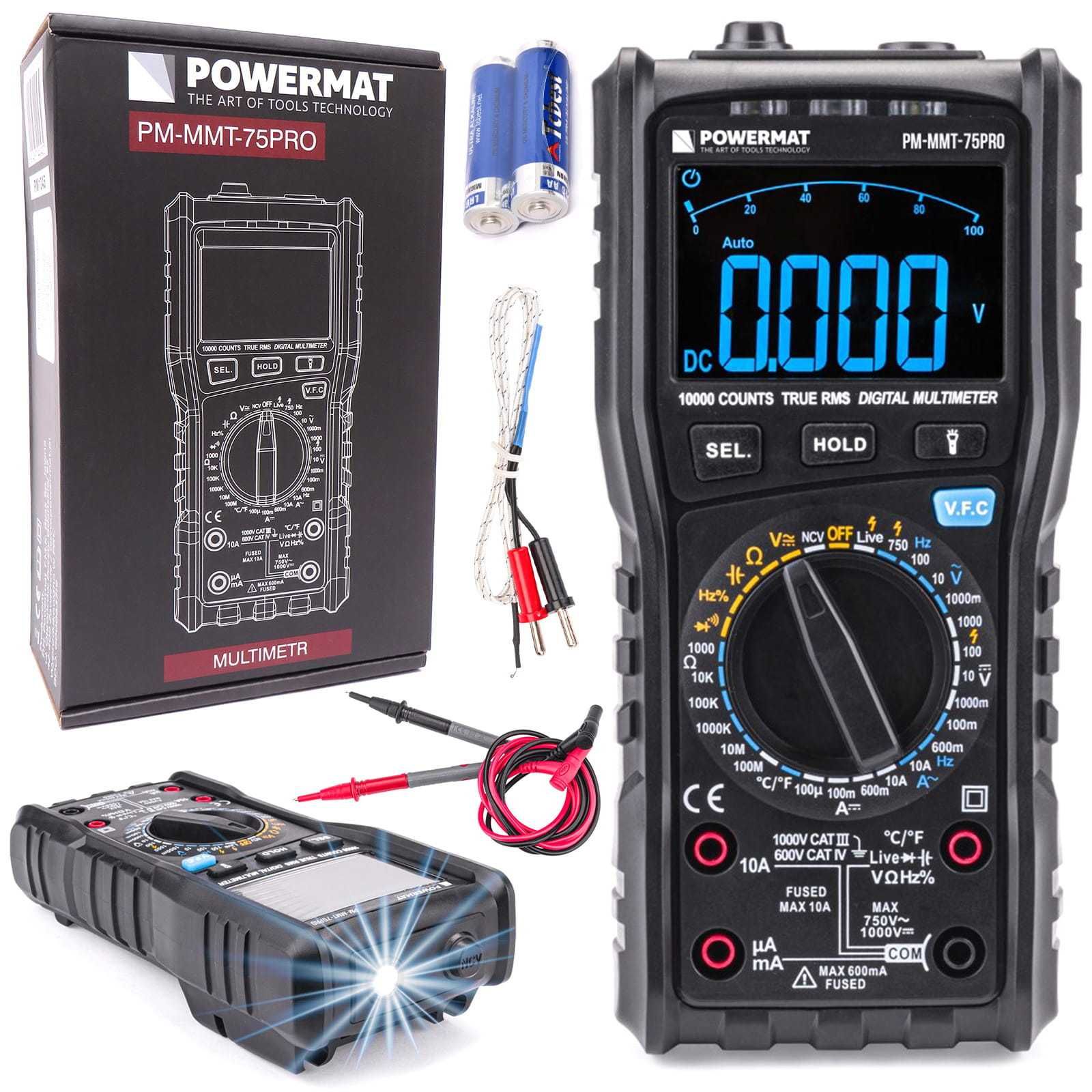 POWERMAT Multimetr Cyfrowy Elektryczny Miernik Prądu Lcd