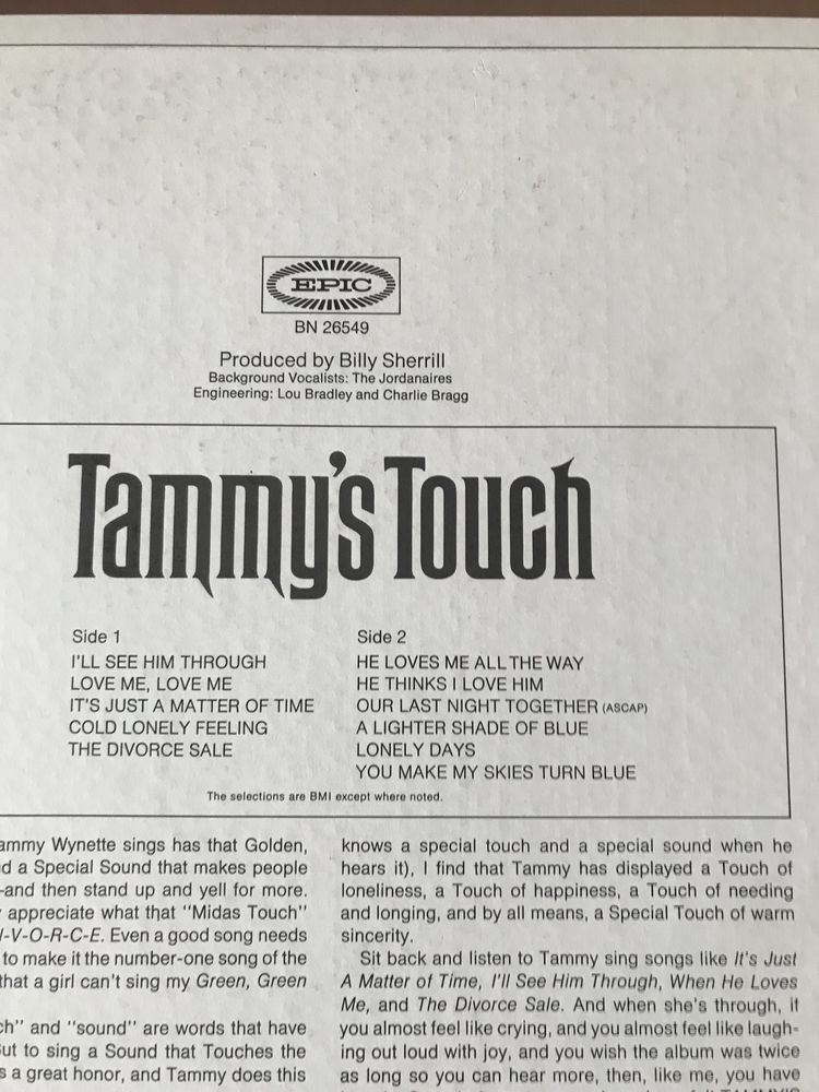 Tammy Wynette - Tammy’s Touch winyl LP , USA EX+.