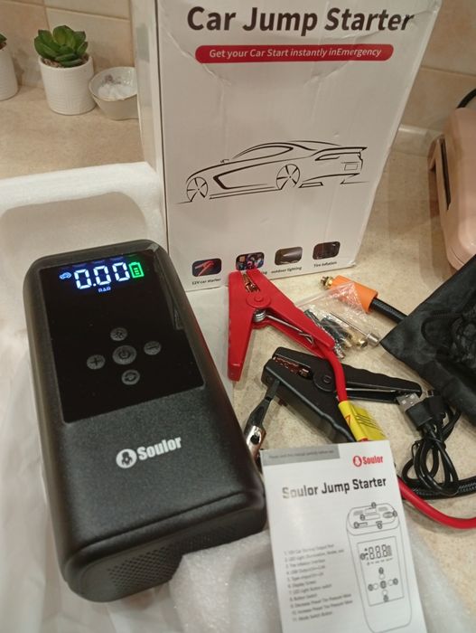 Бустер 4 в 1. Пусковий+бездротовий насос+павербанк+ліхтар 8800 мАг