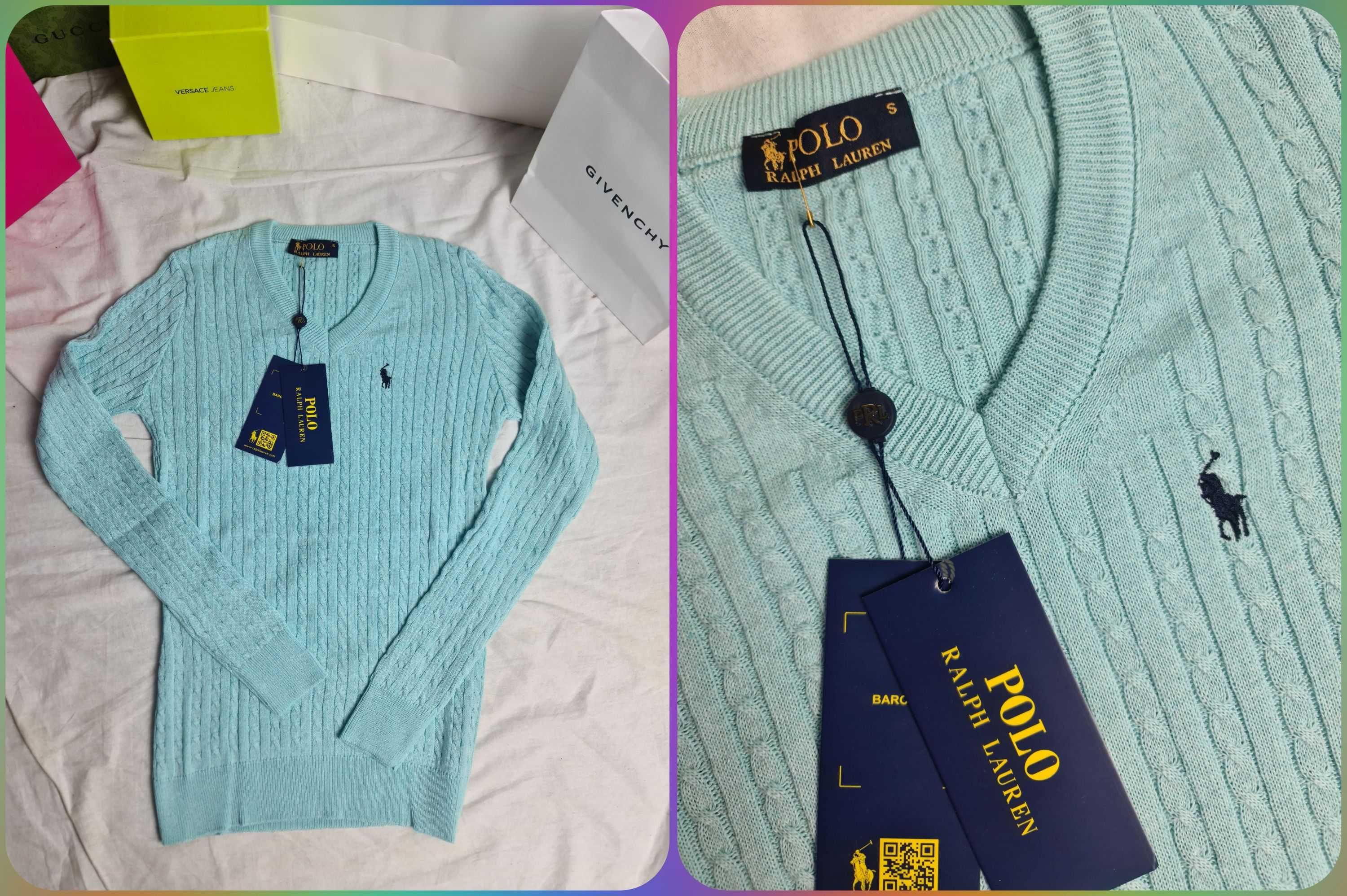 Sweter damski w serek ralph lauren kolory hit