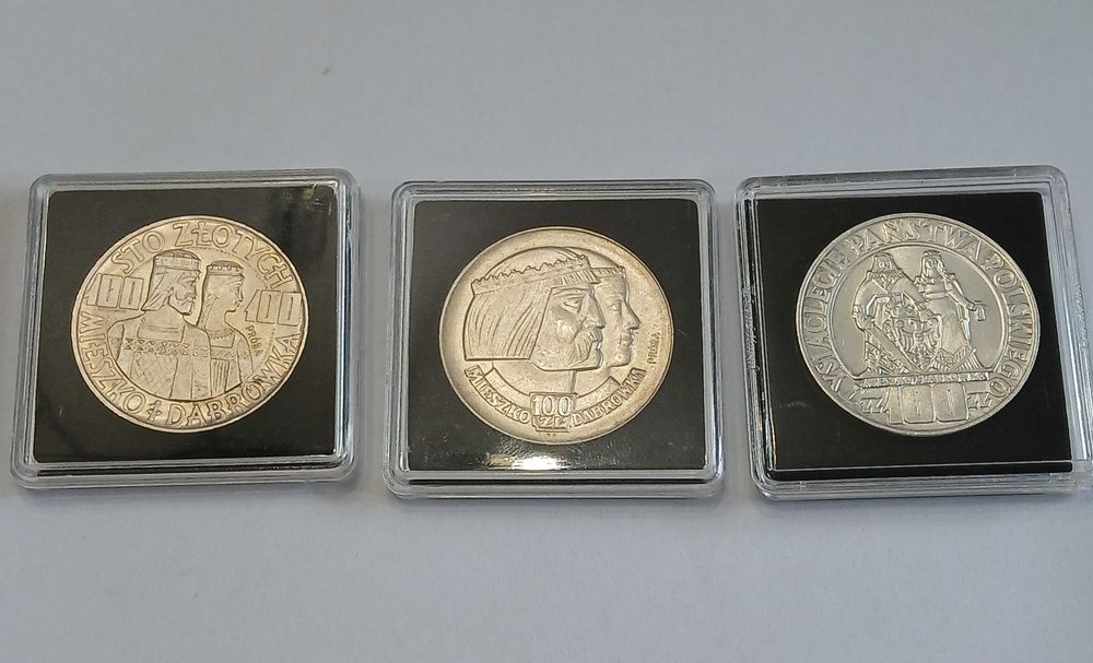 100 zł Mieszko i Dąbrówka zestaw 3 monet