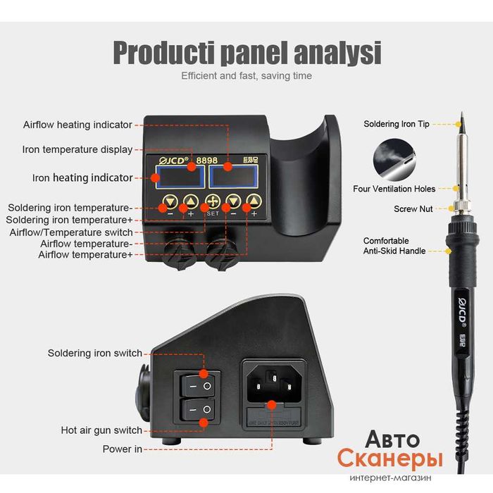 Паяльная станция JCD 8898 (2 В 1) 750 Вт +инструменты