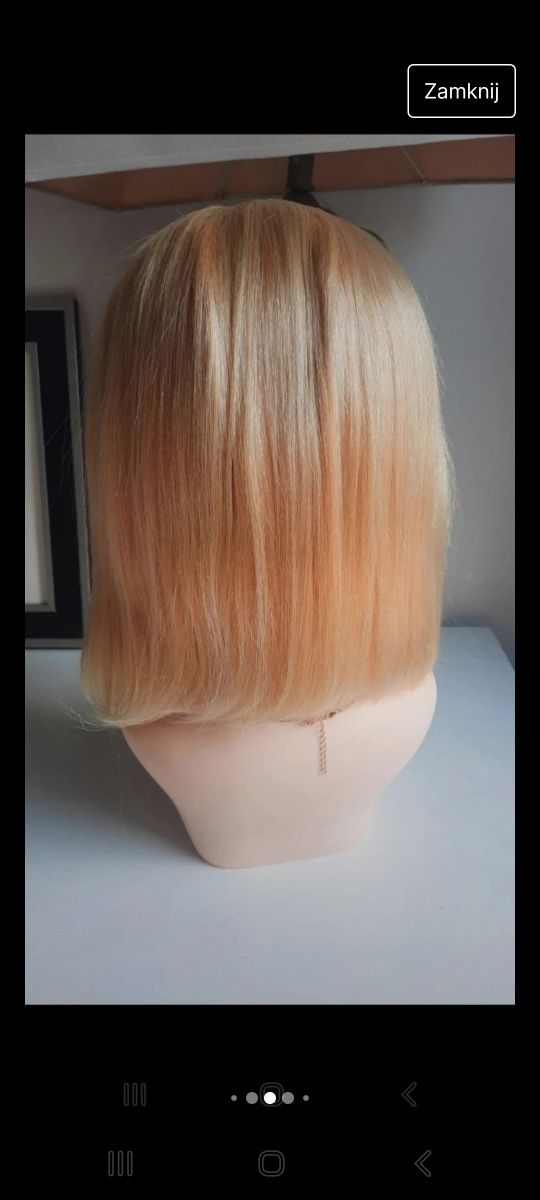 Peruk 100% ludzkie włosy na czepku  jasny blond bob siateczka