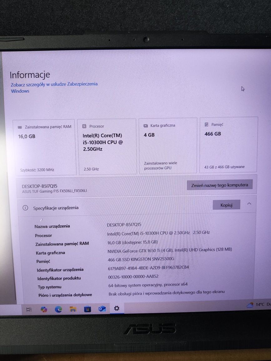 Asus tuf gaming f15 GTX 1650TI