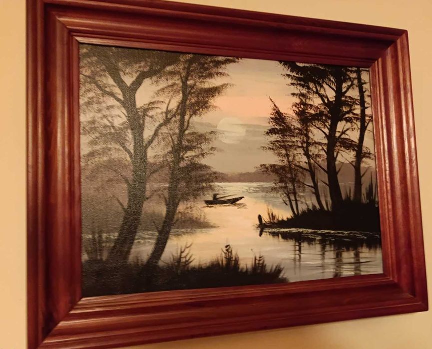 OBRAZ__Pejzaż_Nad Jeziorem o Zachodzie__Olej- Płótno__OKAZJA