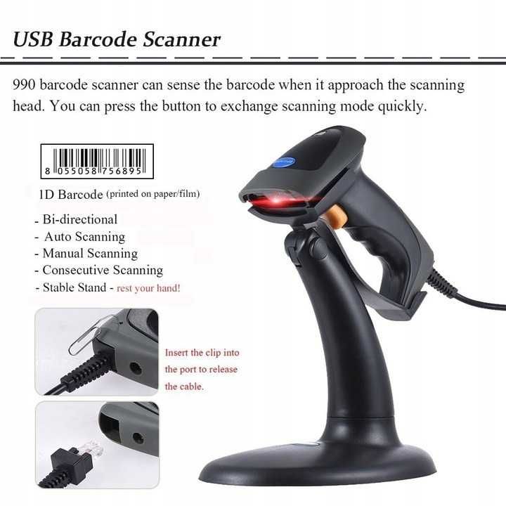 Dwukierunkowy skaner kodów kreskowych USB 7JB14
