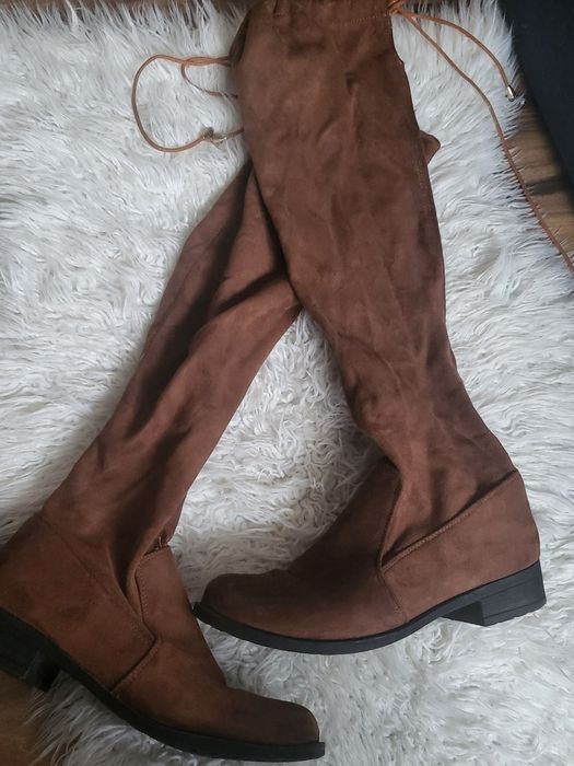 Karmelowe zamszowe muszkieterki r. 38