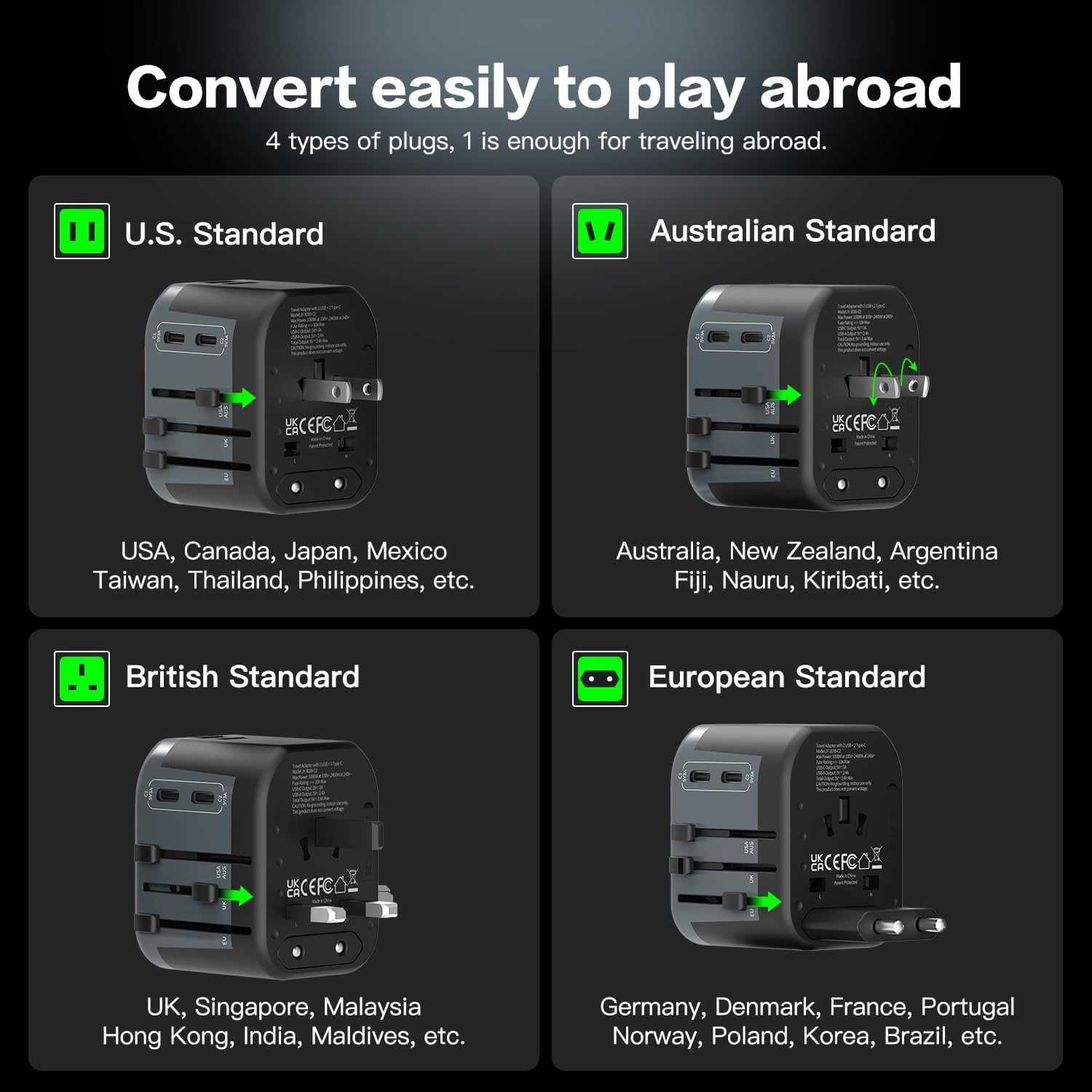 AUNNO Uniwersalny adapter podróżny,