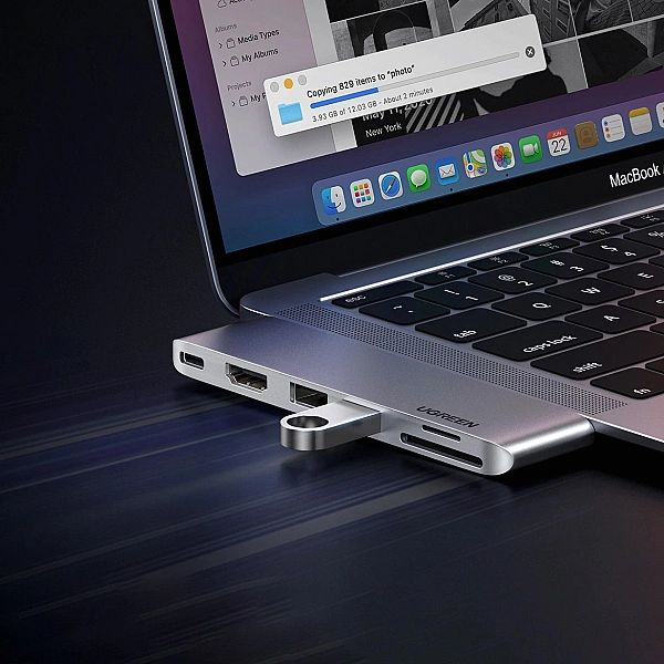 HUB Ugreen CM380/2xUSB C - HDMI/2xUSB 3.0/SDTF/USB C PD - szary