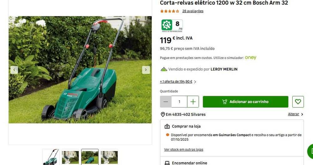 máquina corta relva elétrico 1200 w 32 cm Bosch Arm 32