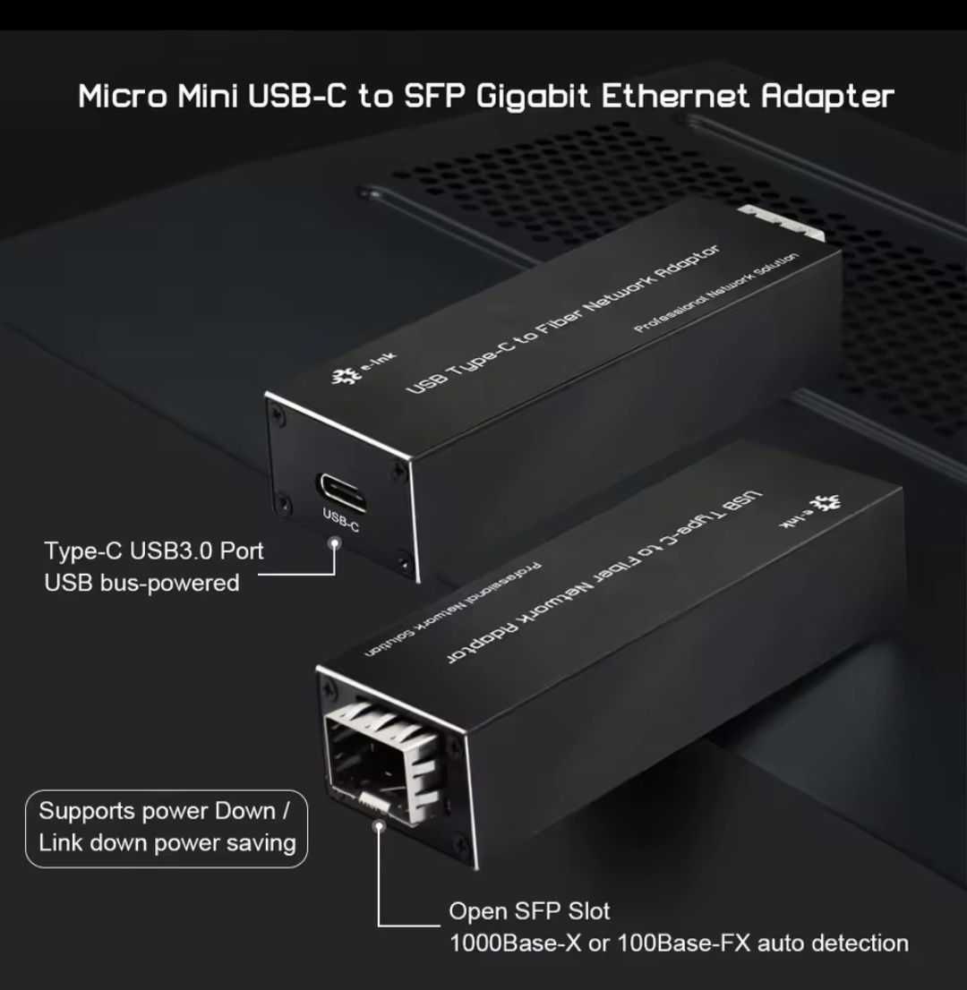 Adaptador Micro Mini USB-C 3.0 para SFP Gigabit