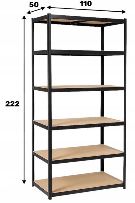 Regał magazynowy metalowy 222x110x50 cm - czarny - udźwig 1050 kg