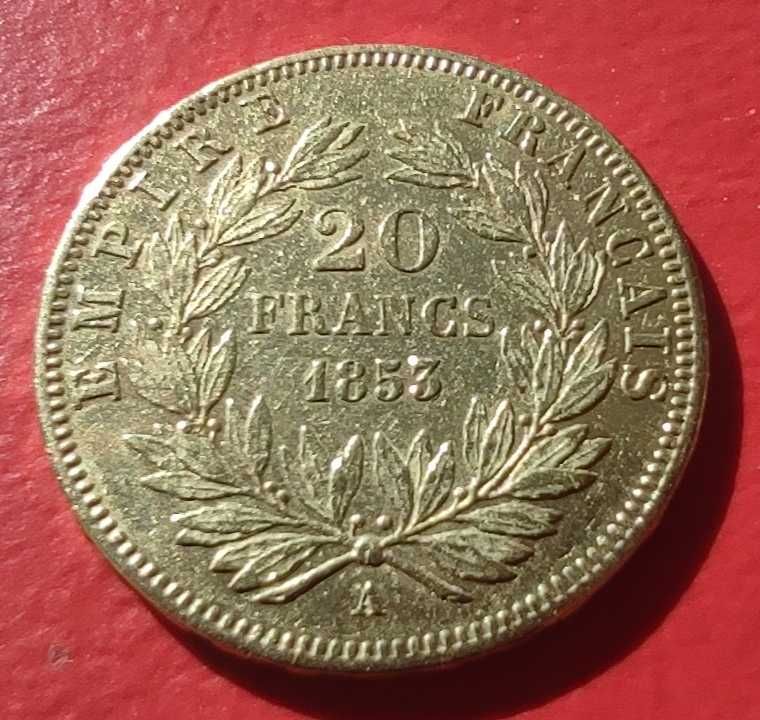 Moneta złota kolekcjonerska Francja 20 franków 1853 złoto au